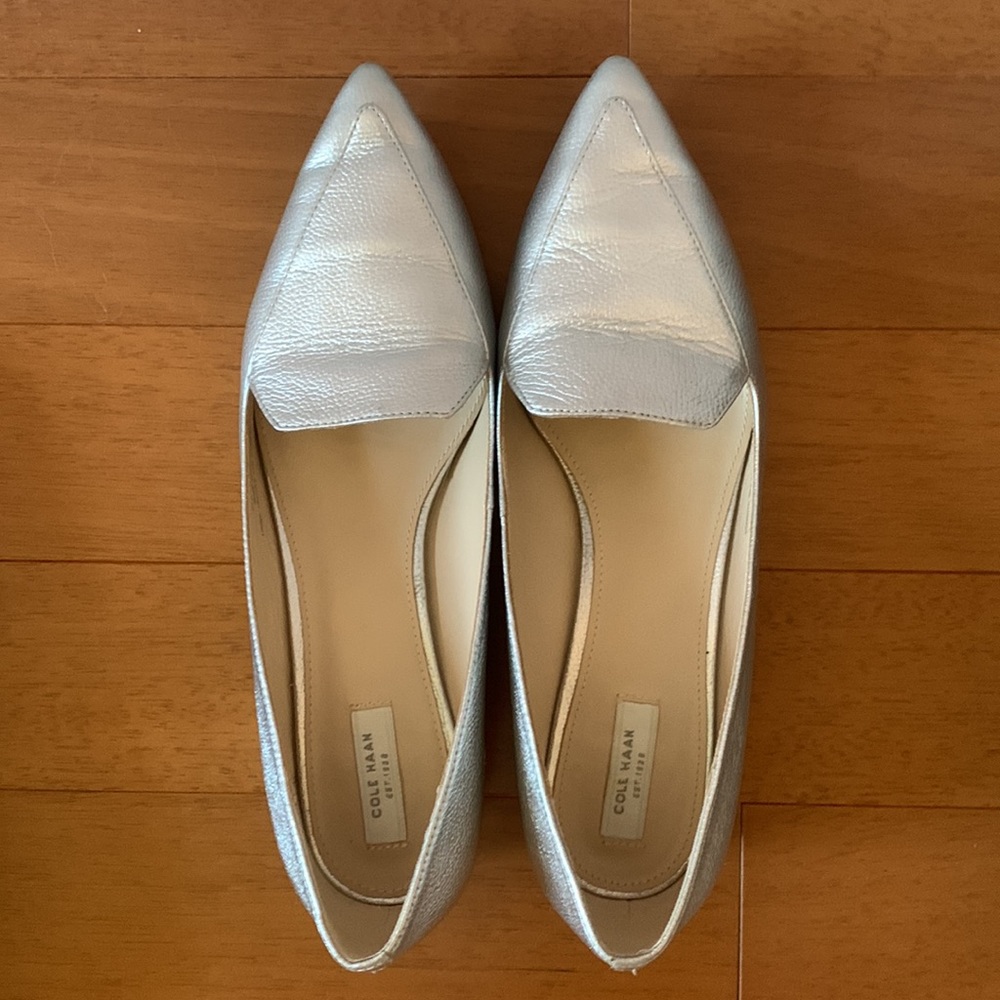 Cole Hann silver leather flats